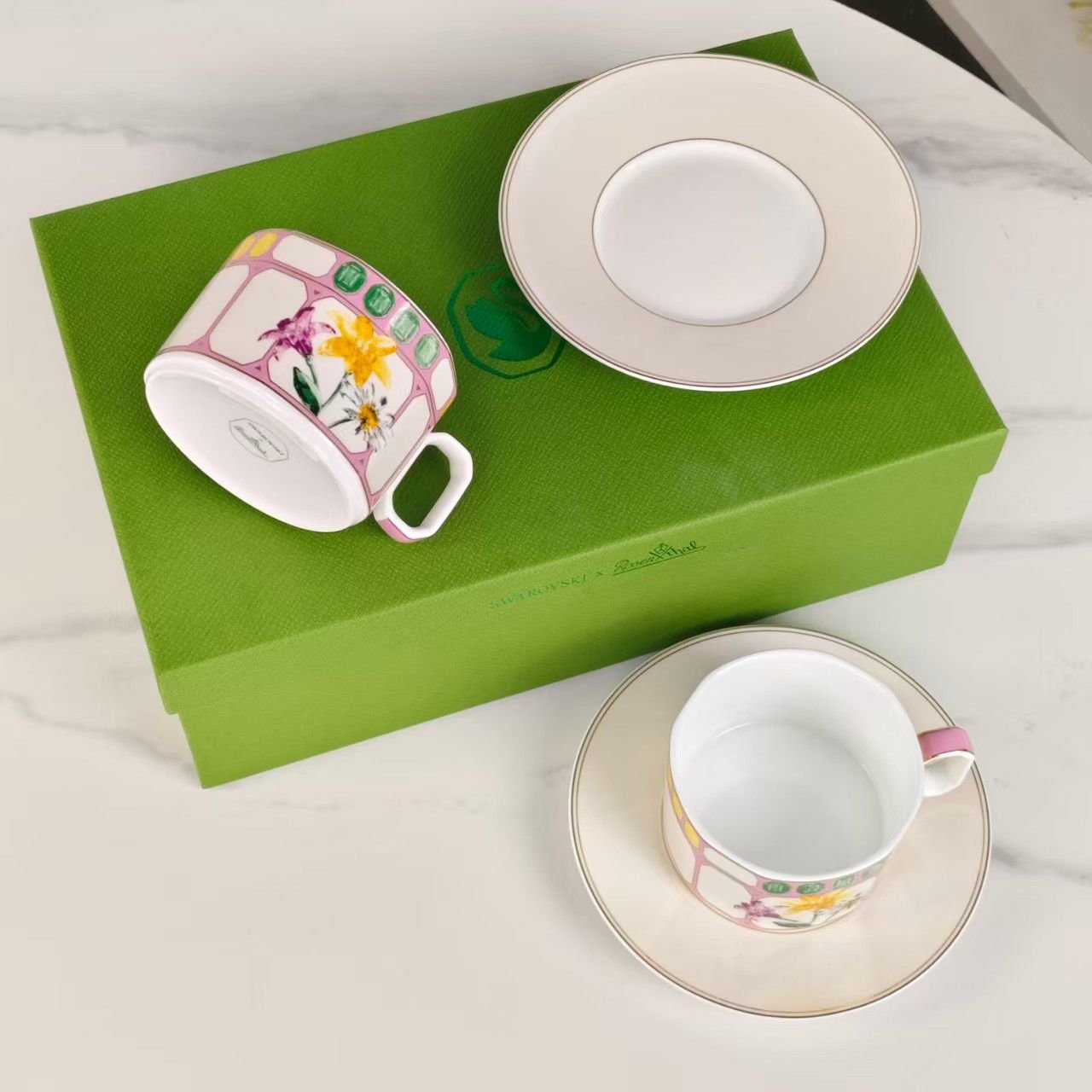 Swarovski tea set of two cups Rosenthal Idyllia Tea Cup & Saucer Marshmallow - Image 3 of 3